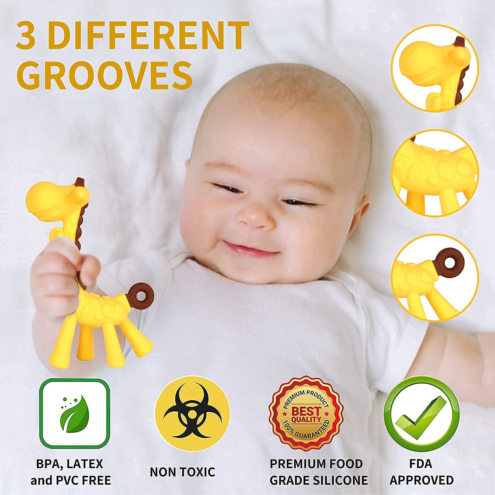 HAILI XMGQ Baby Teething Toys, Silicone Teether Freezer BPA Free, Soothe Babies Relief Sore Gums, Banana Finger Toothbrush, Fruit Shape Giraffe Set for Infant Boys and Girls