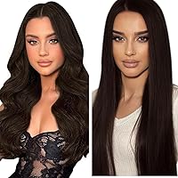 2Packs 170g Ve Sunny #2 Brown Human Hair Tape in Extensions and Sunny Clip in Brown Hair Extensions Darkest Brown Real Hair Extensions 20inch