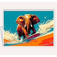 Assortment All Occasion Greeting Cards, Matte White, Animals Surfers Pop Art Size (A6 105 x 148 mm 4.1 x 5.8 in) #2 (African Elephant Animal Surfer 0)