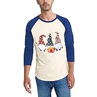 Ma Croix Mens Festive Winter Holidays Gnome with Gifts 3/4 Sleeve Digitally Printed Raglan Tee Shirt