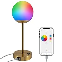 Enbrighten Bedside Decor Lamp Tabletop Wi-FI Dimmable Color Changing Music-Sync 2-Port USB-charging Station 2.4A Dorm Bedroom Home Office Living Room Compatible with Alexa 62433 Brass