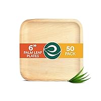 ECO SOUL Compostable 6 Inch Palm Leaf Square Plates (50 Count) Like Bamboo Plates | Biodegradable | Eco-Friendly, Microwave & Oven Safe
