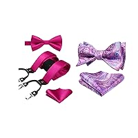 HISDERN Pink Bow Tie and Suspenders For Men Wedding Formal Business