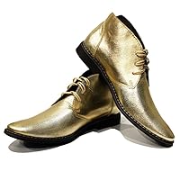 PeppeShoes Modello Goldeno - Handmade Italian Mens Color Gold Ankle Chukka Boots - Goatskin Smooth Leather - Lace-Up