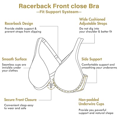 DELIMIRA Women's Racerback Front Closure Plus Size Seamless Comfort  Underwire Bra 
