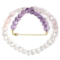 Vatslacreations-Natural Crystal Quartz And Pink Amethyst Bead Necklace 8MM Heart Shape Gemstone Jewelry For Women Girls (45 CM)
