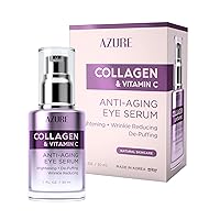 AZURE Collagen & Vitamin C Anti Aging Eye Serum - Toning, De-Puffing & Brightening Serum - Reduces Wrinkles, Fine Lines & Dark Circles - Minimizes Fatigue - Skin Care Made in Korea - 30mL / 1 fl.oz.