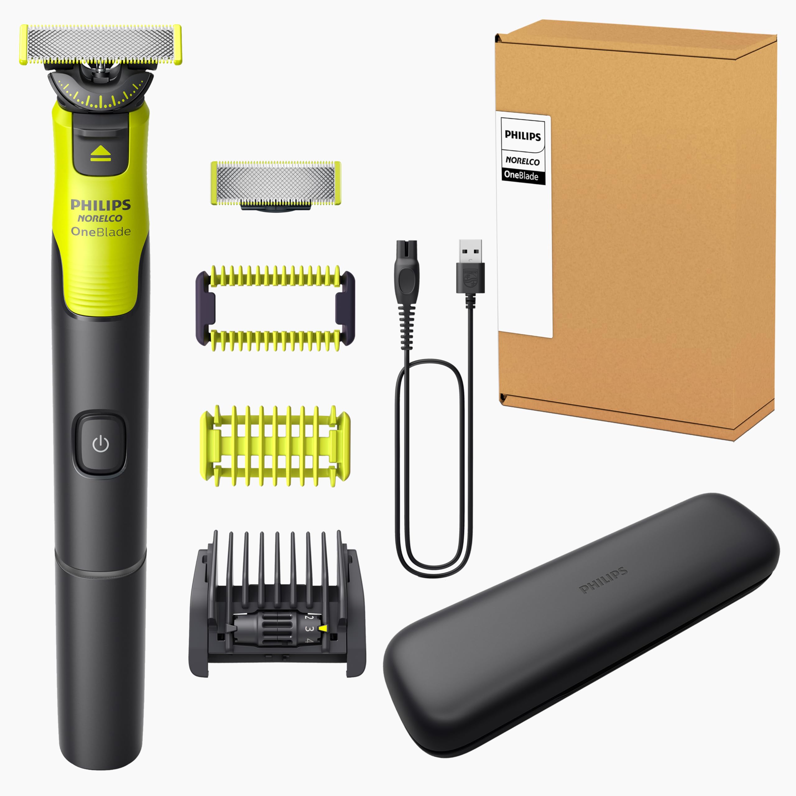 Philips OneBlade 360 Face + Body with Connectivity, Electric Shaver/Razor, Beard Trimmer, and Body Groomer, with 360 Blade, 5 Length Adjustable Comb, Bodygroom Kit, and 1hr Fast Charge, QP4631/90