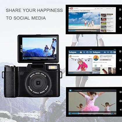 SEREE HD Digital Camera Camcorder Full HD 1080p 24.0 Megapixels 4x Digital Zoom 3 Inch LCD Screen Flashlight … (black1)