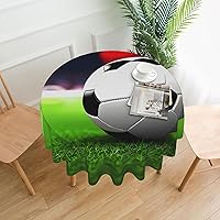 Soccer Sports Ball Print Round Tablecloth Water Resistant Decorative Table Cover for Dining Table, Parties Camping