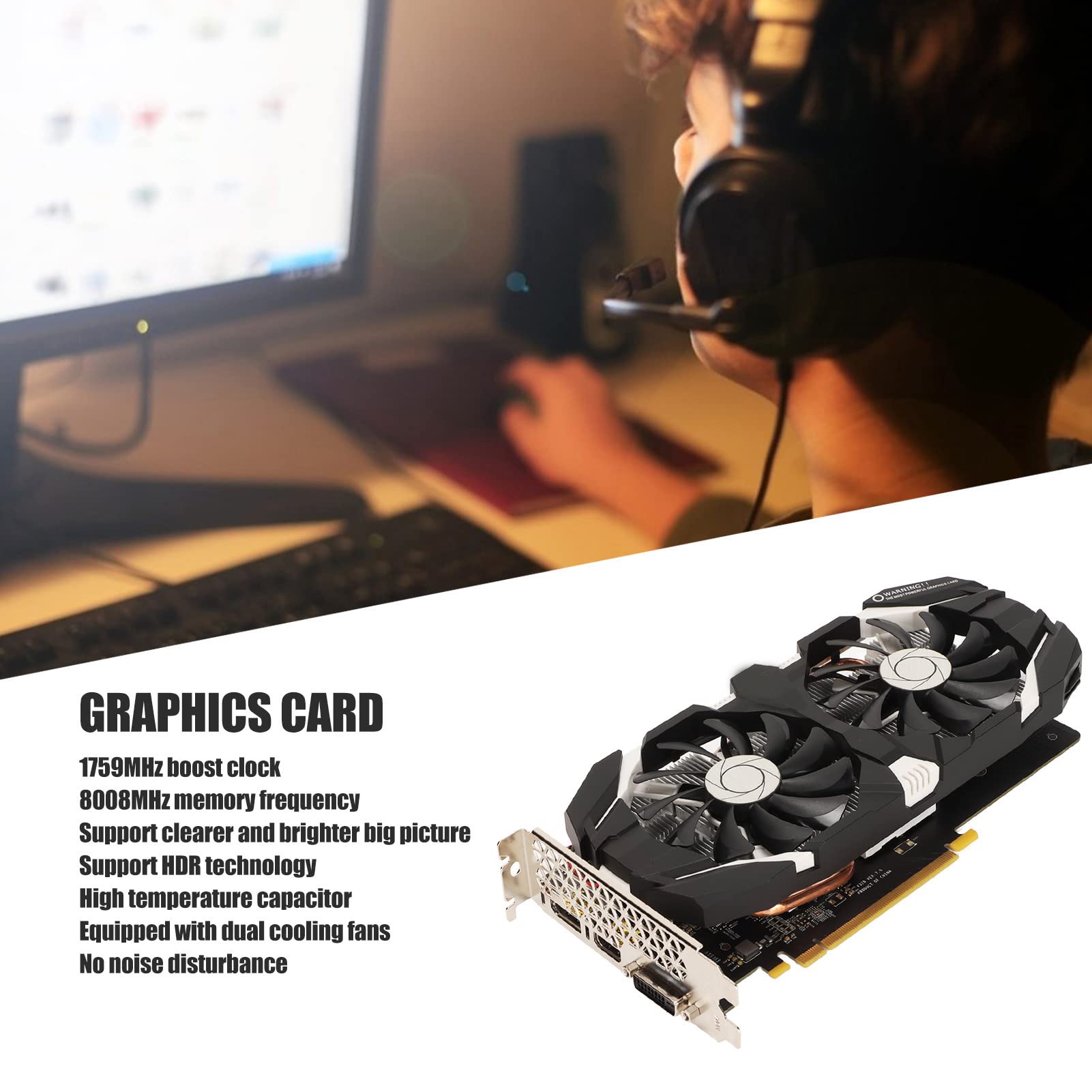 GTX 1060 Graphics Card, Computer Graphics Card 6GB GDDR5 192bit with Dual Fans 4K HDR Technology 8008MHz Gaming Graphics Card with HDMI DVI DP Display Interface(6GB)