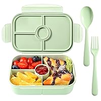 Jeopace Bento Box for Kids Lunch Containers for Kids with 4 Compartments Kids Bento Lunch Box Microwave Safe (Flatware Included,Light Green)