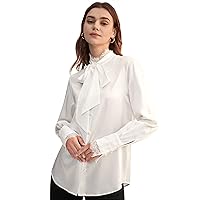LilySilk X MIM Women's Lace Silk Blouse with Removable Bow Long Sleeve 100% Silk Ladies Shirt Tops