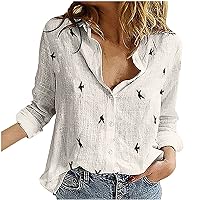Womens V Neck Button Down Shirts Long Sleeve Blouses Roll Up Casual Plain Work Tops Stylish Cute Graphic Tee Shirt