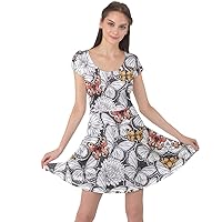 CowCow Knee Length Skater Dress with Pockets Daisies and Butterflies Prints Comfy Cap Sleeve Dress, XS-5XL