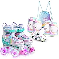 SULIFEEL Rainbow Unicorn Roller Skates for Kids with Protective Gear Set Dazzle Small