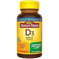 Vitamin D3, 100 Tablets, Vitamin D 1000 IU (25 mcg) Helps Support Immune Health, Strong Bones and Teeth, & Muscle Function, 125% of the Daily Value for Vitamin D in One Daily Tablet