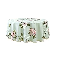 Decorative Camellia Floral Print Polyester Round Tablecloth Waterproof Fabric Lace Table Cloth Table Cover for Dining Room and Party (60x60­-Inch Pale Mint Green)