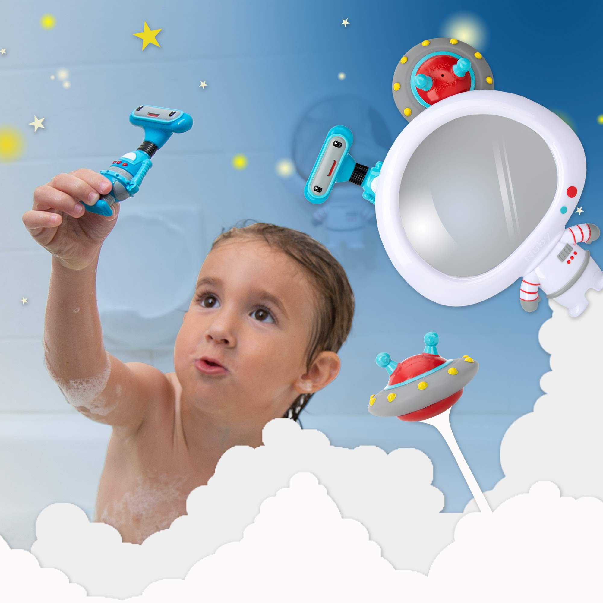 Nuby Awesome Astronaut Mirror Interactive Baby Toy Set for Fun Bath Time, 3 Piece Set