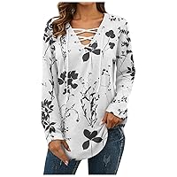 FYUAHI 2023 Vintage Fall Blouse Women's Atmospheric, Fashionable, Loose Fitting Casual Printed V-Neck Long Sleeved Top