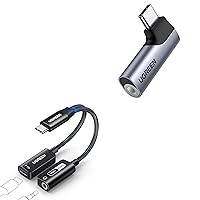 UGREEN USB C to 3.5mm Audio Adapter DAC Stereo Mic HiFi Right Angle Dongle Bundle Magnetic USB C to 3.5mm Audio Adapter and Charger 2 in 1 Hi-Res Aux to USB C Audio Jack with PD 60W