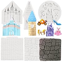 Castle Silicone Molds Cinderella Fondant Mold Fairy Tales Castle Pumpkin Carriage Princess Dress Crystal Shoes Silicone Chocolate Mold For Cake Decoration Polymer Clay Gum Paste Set of 5