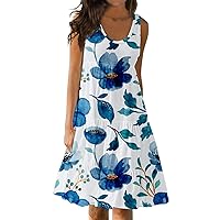 Women's Casual Loose Sundress Floral Tank Flowy Dress Sleeveless Summer Beach Pleated Swing Dress 2024 Spring Fashion