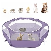 Pawaboo Small Animals Playpen, Waterproof Small Pet Cage Tent with Zippered Cover, Portable Outdoor Yard Fence with 3 Metal Rod for Chick/Kitten/Puppy/Guinea Pig/Rabbits/Hamster/Chinchillas, Purple