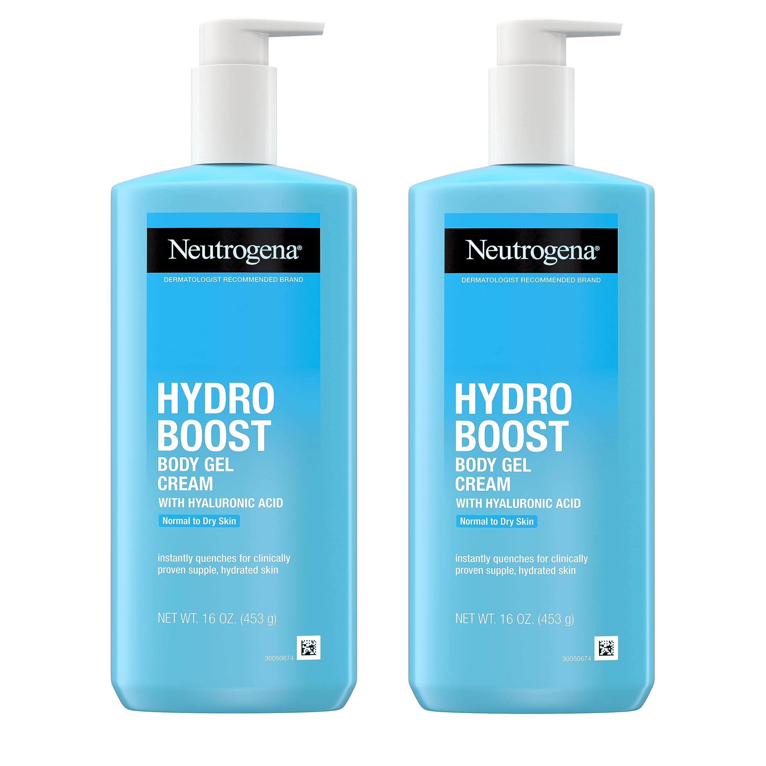 Neutrogena Hydro Boost Body Moisturizing Gel Cream with Hyaluronic Acid, Fast Absorbing, Lightweight Hydrating Body Lotion for Normal to Dry Skin, Paraben-Free, Twin Pack, 2 x 16 oz