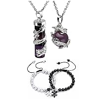 Jovivi Crystal Dragon Couple Necklace and Matching Crystal Stone Beaded Couple Bracelets Set