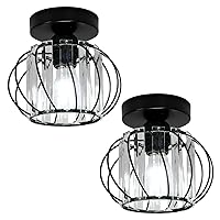 DELIPOP 2 Pack Semi Flush Mount Ceiling Light Fixtures, Dimmable Small Metal Cage Hallway Light Fixtures Ceiling Lamps, Modern Industrial Farmhouse Crystal Chandelier for Corridor Bathroom Balcony