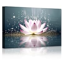 LZIMU Zen Canvas Wall Art Pink Lotus Flower Bloom in Water Picture Prints for Yoga Spa Meditation Spiritual Room Decor Framed (Zen-4, 11