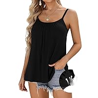 V FOR CITY Camisole Top for Women Built in Bra Adjustable Straps Tank Top Summer Pleated Loose Sleeveless Tops S-3XL