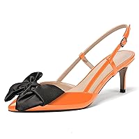 WAYDERNS Women's Slingback Patent Bow Buckle Pointed Toe Stiletto Mid Heel Pumps Shoes 2.5 Inch