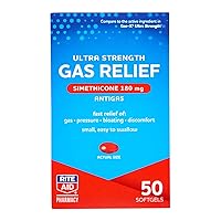 Rite Aid Ultra Strength Gas Relief, Simethicone Softgels Antigas, 180 mg - 50 Count | Gas and Bloating Relief | Anti Gas | Bloating Relief for Women and Men