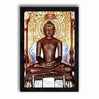 Poster N Frames UV Textured Decorative Art Print of Lord Mahavir Swami Jain God with Wooden Synthetic Frame Painting Size 14 x 20 inch