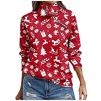 Christmas Shirts for Women 2023 Quarter Zip Snowflake Graphic T-Shirt Baggy Long Sleeeve Xmas Holiday Tops Blouses