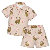 Cute Baby Sloth Boys Hawaiian Shirts Summer Outfit Kids 2 Piece Clothes Set