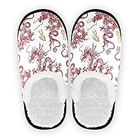 Fuzzy Travel Slippers Chinese Dragons Red Oriental Style For Women Men Fuzzy Memory Foam Cozy Indoor and Outdoor Slippers