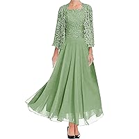 Mother of The Bride Dresses with Jacket Mother of The Groom Dresses Chiffon Wedding Guest Dresses for Women Grass Green US24W