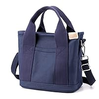 Small Cute Canvas Tote Crossbody Shoulder Bag W/Multiple Pockets Mini Casual Satchel Hobo Handbag Messenger Purse for Women