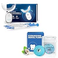 MySmile Teeth Whitening Kit for Sensitive Teeth with LED Light Coconut Oil Infused Woven Dental Floss, Expanding Floss, Waxed, Mint, 50 Yards, Pack of 2