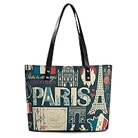 Womens Handbag French Paris Patterns Leather Tote Bag Top Handle Satchel Bags For Lady