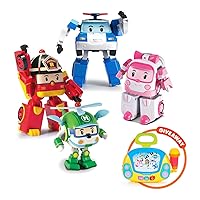 Robocar Poli 4 Pack Jukebox Poli+Amber+Roy+Helly Transforming Robot Toys, 4