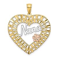 14k Gold 27mm Nana With Pink Flower In Sparkle Cut Love Heart Pendant Necklace Cut out/Tri color Jewelry for Women