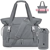 ETRONIK Gym Bag for Women, Yoga Mat Bag with Water Bottle Bag, 40L Weekender Overnight Bag with Shoe Compartment & Wet Pocket, Travel Duffle Bag Women for Yoga, Work, Hospital, Pilates and Gym, Grey