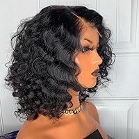 HD Invisible Human Hair 13X6 Lace Front Wigs Deep Side Parting Short Curly Brazilian Remy Hair Glueless Wigs HD Transparent Lace Short Bob Deep Wave Human Wigs 150% Density 8inch