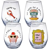 Friends Tv Show Merchandise - Favorites Themed Gifts for Women -Central Perk Ornaments for Best Friend - Steelers Wine Glass Memorabilia Set 4-15oz Stemless Glasses Housewarming Decor