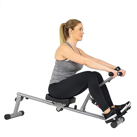 Compact Adjustable Rowing Machine with 12 Levels of Complete Body Workout Resistance and Optional SunnyFit App Enhanced Connectivity