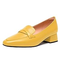 Women's Loafer Square Toe Slip On Casual Office Matte Leather Chunky Low Heel Formal Shoes 1.5 Inch